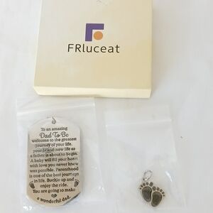 Dad to Be Keychain First Fathers Day Gift For a New Dad Baby Footprint Silver